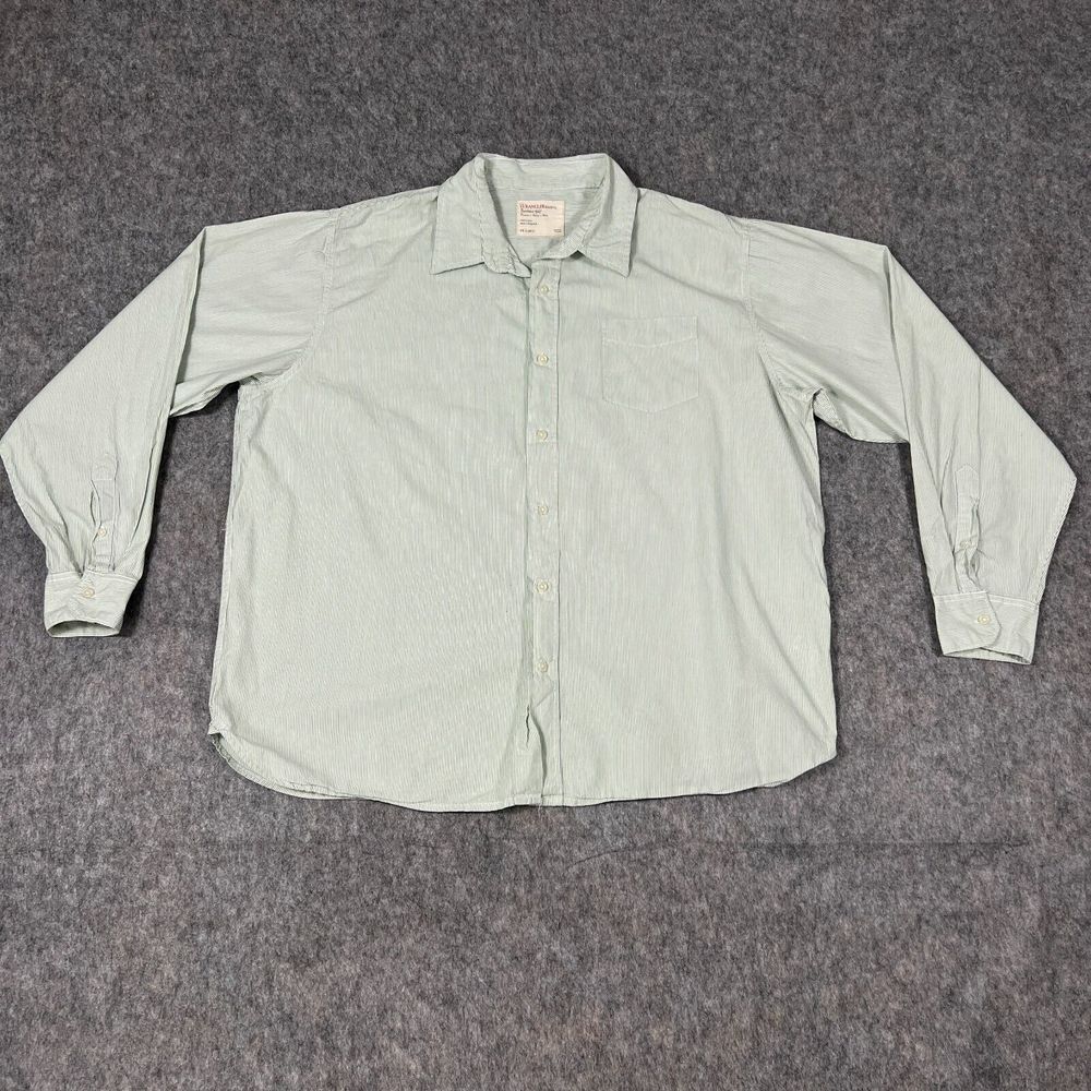 Wrangler Men's Button Up Shirt Size 2XL White Green Striped Long Sleeve Casual